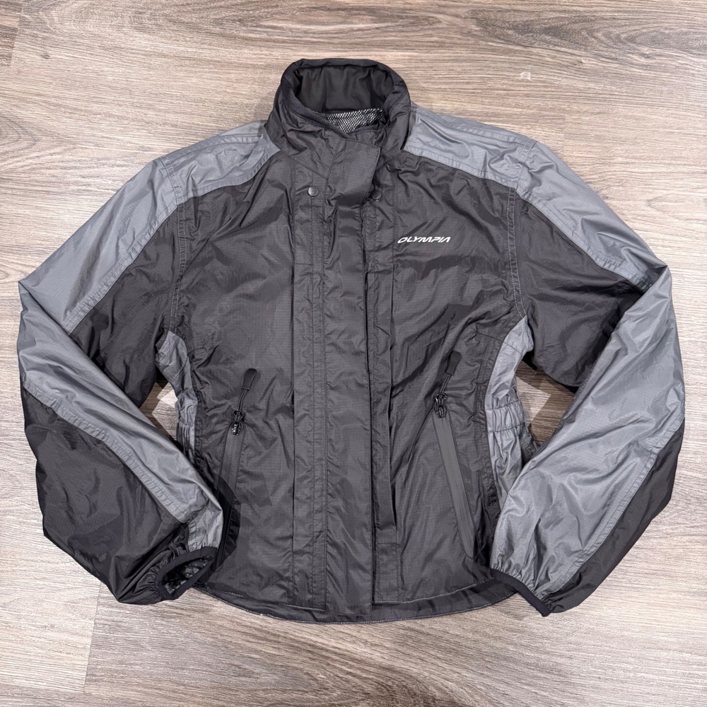 Olympia Moto Sports Motorcycle Jacket Black Gray Lightweight XS removable liner